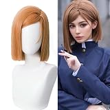 Alacos Anime Short Orange Brown Cosplay Wigs for Adult Women Short Straight Wig for Nobara Cosplay for Halloween Costume Party