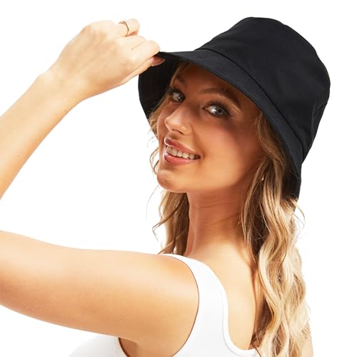 Image of Bucket Hat for Women Men, Reversible Cotton Summer Sun Beach Cap Solid Color Style