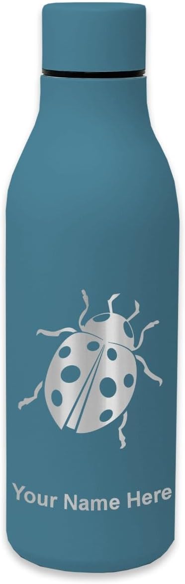 LaserGram Double Wall Stainless Steel Water Bottle, Ladybug, Personalized Engraving Included
