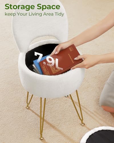 image for GREENSTELL Small Vanity Stool Chair with Storage and Folding Back, 13