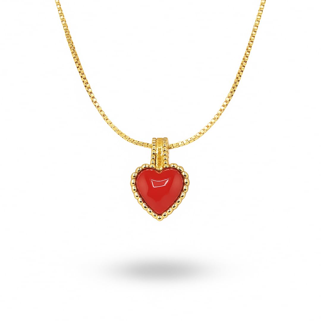 Catenina veneziana in argento 925 dorato con pendente ciondolo cuore corallo rosso naturale del Mediterraneo gioiello donna artigianale made in italy
