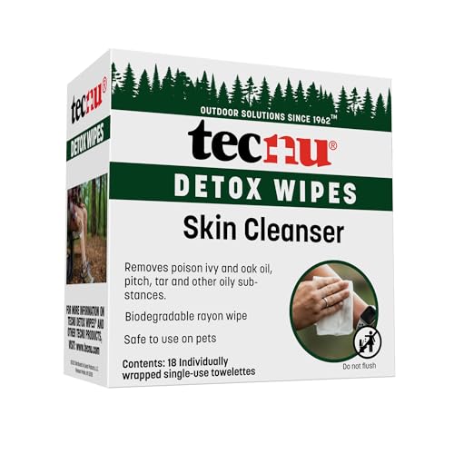 Image of Tecnu Detox Wipes, 18count. Large Individual Poison Ivy Relief Wipes Remove Rash Causing Oil from Skin, waterless, Also for Poison Oak and Poison Sumac