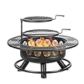 36 Inch Fire Pit with 2 Cooking Grills,Outdoor Wood Burning BBQ Firepit with Lid, 3-in-1 Outdoor Fire Pit for Backyard Deck Bonfire Patio Picnic