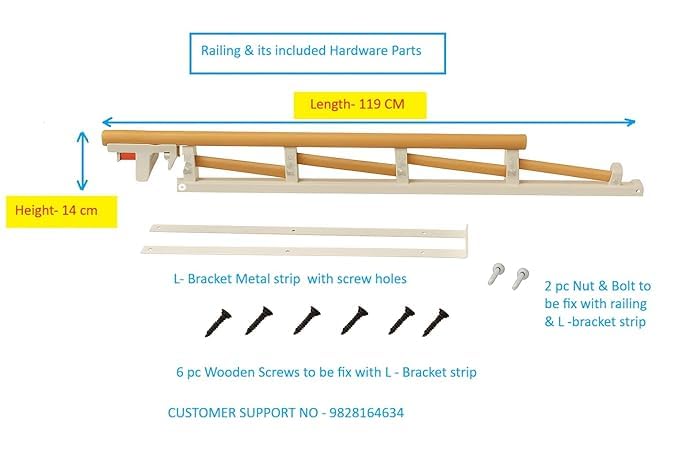 Image of P.M.P.S. Wood Grain 4 Steel Vertical Bar Hospital Bed Guard Collapsible Railing Soft Closure,No Drilling Required, (1 Side Only) for Elderly Person Size- 36 L X 14 H - inches