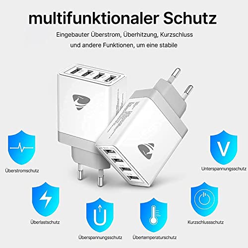 4-Port USB Schnellladegerät für iPhone und Samsung Geräte