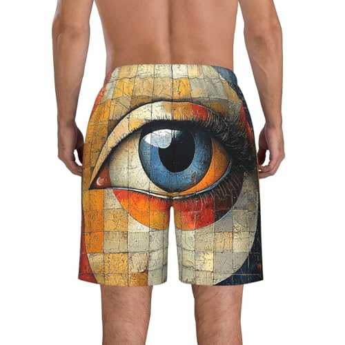 Mens Swim Trunks Board Shorts Quick Dry Shorts with Pockets - Geometric Retro Mid Century Eye Vintage3