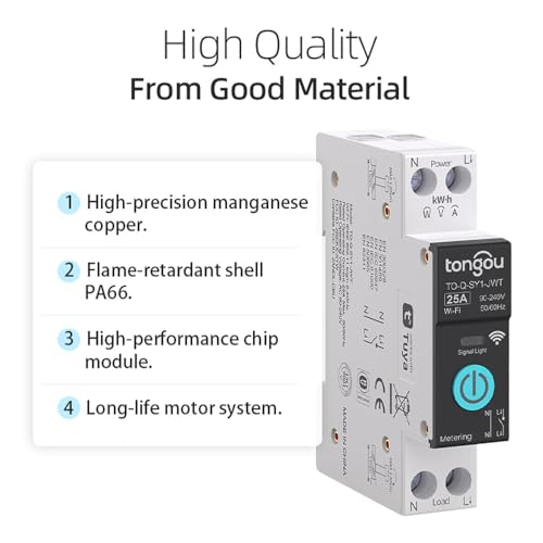 Image of TONGOU DIY 1P+N Smart Wi-Fi Switch, Work with Alexa and Google Assistant for Voice Control, 25A with Energy Monitor, Smart Life /Tuya APP Remote Control, Timer Functions, DIN Rail Mounted- HIVAGI