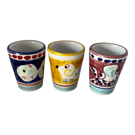 Set of 3 Hand-Painted Italian Ceramic Limoncello Glasses – 1.25 oz – Made in Italy – Colorful Chicken Design – Traditional Shot Glasses for Limoncello, Grappa, or Espresso