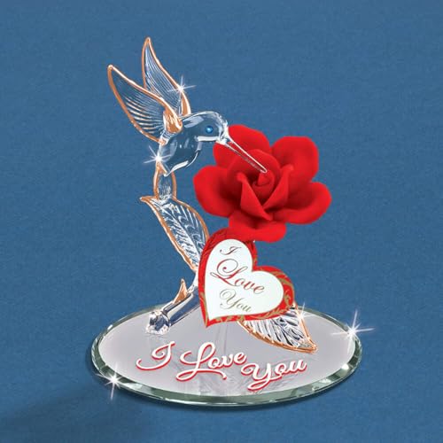 Glass Baron Red Rose with Hummingbird Figurine