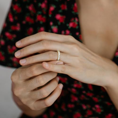 14K Gold Rings for Women Cubic Zirconia Stackable Eternity Ring Yellow Gold Wedding Bands for Women Gleaming with Magical Brilliance Gold Non Tarnish Rings 5-94