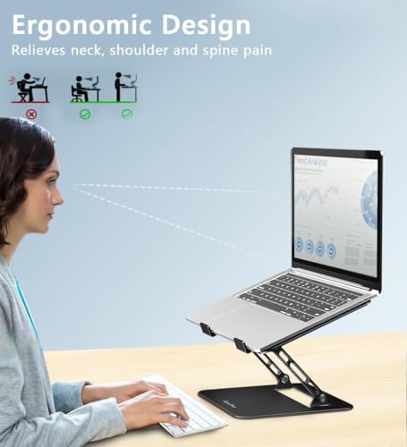 Image of Aoviho Adjustable Laptop Stand for Desk, Portable Laptop Stand Holder and Riser, Foldable Aluminum Notebook Computer Stand for MacBook Air Pro HP Lenovo Dell Samsung Chromebook, 10-15.6 inch, Black