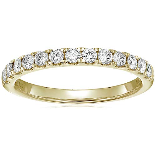 1/2 carat (ctw) Diamond Wedding Anniversary Band for Women, Half Eternity Round Diamond Engagement Ring 14K Yellow Gold Prong Pave Set 0.50 cttw, Size 4-10