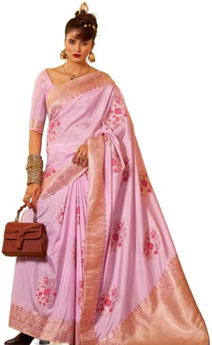 Image of SWORNOF Women's Banarasi silk Saree With Unstitched Blouse Piece