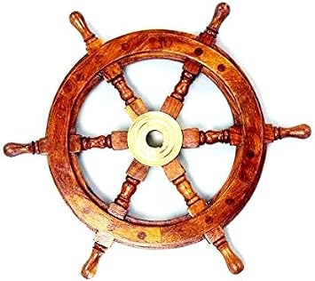 NauticalMart Sailors Ship Wheel 12" Wooden and Brass Vintage Decorative Ships Steering Wheel Wall Hanging Nautical Marine Home Office Decoration Gifts