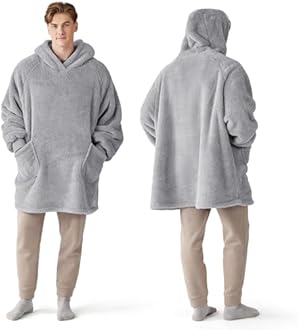 Bedsure Wearable Blanket Hoodies for Men, Birthday Christmas Gifts for Boyfriend, Warm Cozy Giant Sweatshirt Gifts for Men Dad Husband Adults, Grey, Oversized