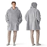 Picture of Bedsure Wearable Hoodie Blanket, Gifts for Boyfriend Birthday Wedding Party, Warm Cozy Giant Sweatshirt Present for Men Dad Husband Adults, Grey, Oversized