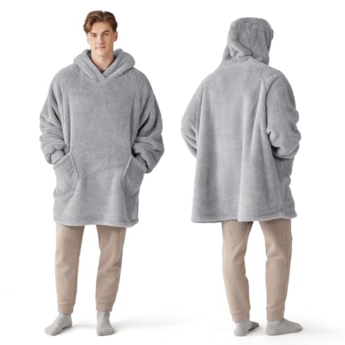 Bedsure Wearable Blanket Hoodies for Men, Birthday Christmas Gifts for Boyfriend, Warm Cozy Giant Sweatshirt Gifts for Men Dad Husband Adults, Grey, Oversized