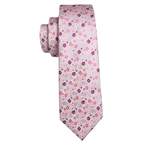 Image of Barry.Wang Flower Ties for Men Silk Woven Floral Tie Sets Necktie Handkerchief Cufflinks Wedding Party
