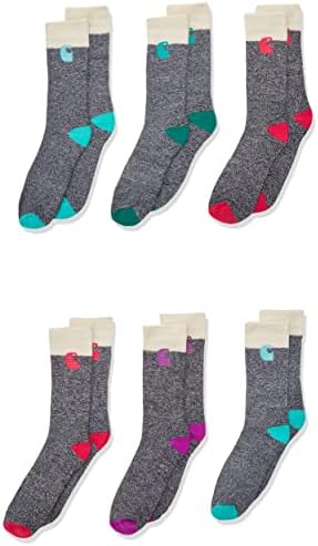 Carhartt baby girls Camp Crew 6 Pair Pack Casual Sock, Natural, Pink, Blue, Green, Purple, Large US