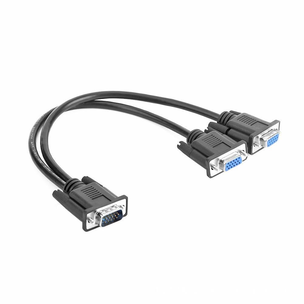 VGA Y Splitter Cable, VGA 1 Male to VGA 2 Female Adapter Cable Dual VGA Monitor Y Cable for Screen Duplication - 1 Feet, Black (No Screen Extension)
