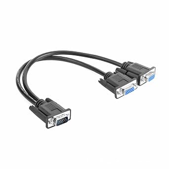 VGA Y Splitter Cable, VGA 1 Male to VGA 2 Female Adapter Cable Dual VGA Monitor Y Cable for Screen Duplication - 1 Feet, Black No Screen Extension