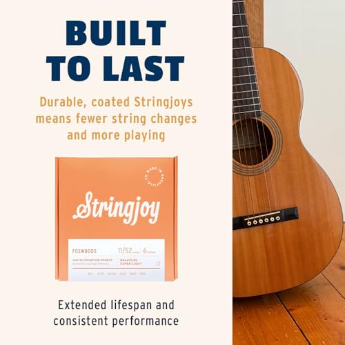 Stringjoy Balanced Super Light Foxwoods Coated Phosphor Bronze Acoustic Guitar Strings 11-52, FW1152, Long-Lasting Tone and Sound Quality, Acoustic 6 String Set, 2-Pack