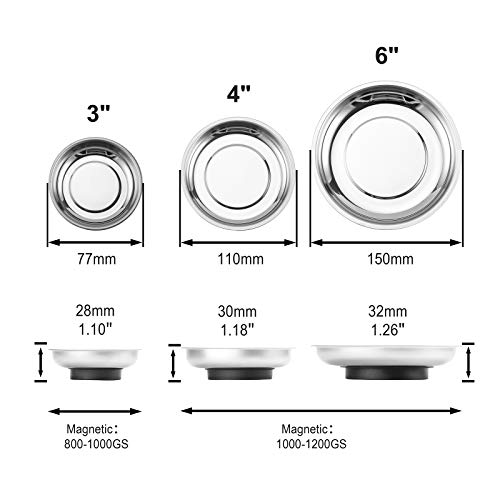 CASOMAN 3-Piece Round Magnetic Trays Set, 3 4 6, Stainless Steel Magnetic Parts Tray Set, Magnetic Tray Holder, For Socket Screw, Nuts, Bolts, Metal Parts, Strong and Durable.