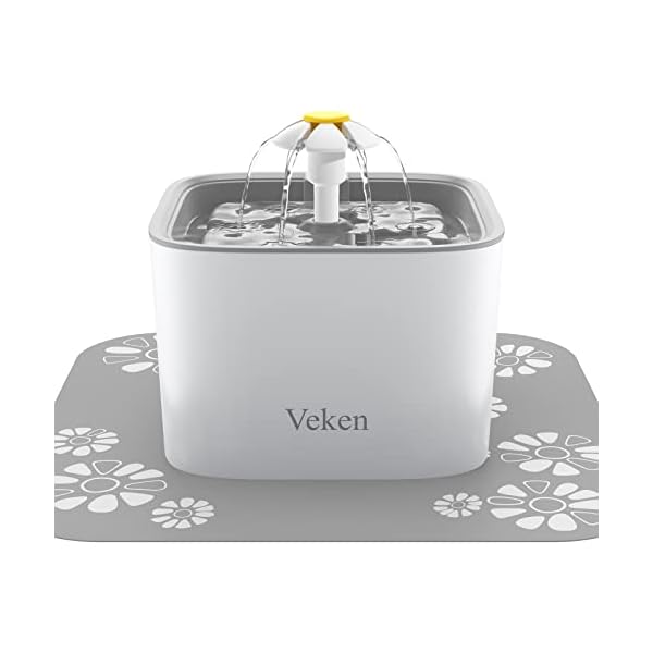Veken-Pet-Fountain-84oz25L-Automatic-Cat-Water-Fountain-Dog-Water-Dispenser-with-3-Replacement-Filters-1-Silicone-Mat-for-Cats-Dogs-Multiple-Pets-Grey Automatic Dog Water Fountain