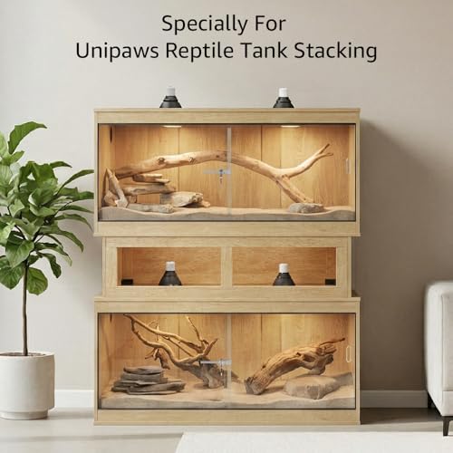 Image of unipaws Reptile Enclosure Stacker for 50 Gallon Tank, Nature | Stackable Base with Heat Lamp Openings and Metal Reinforced Corners