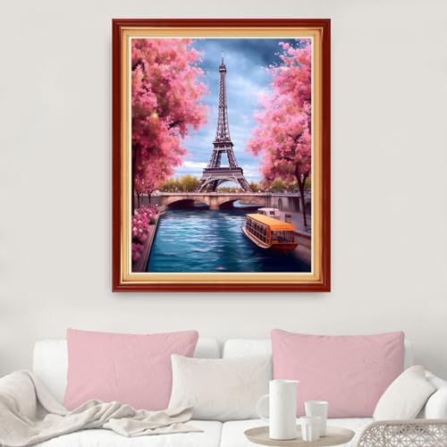 Image of Dimxvean Cross Stitch Kits for Adults - Eiffel Tower Scenery 16x20 inch
