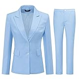 YUNCLOS Women's 2 Piece Office Work Suit Set Two Button Blazer and Pants, Blue