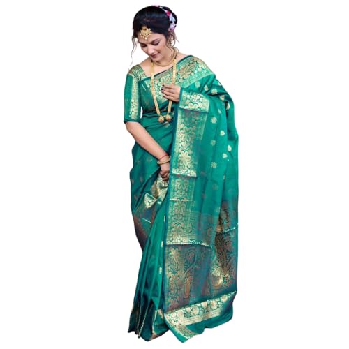 Image of Women's Kanjivaram Silk Saree with Blouse Piece, Banarasi Style,