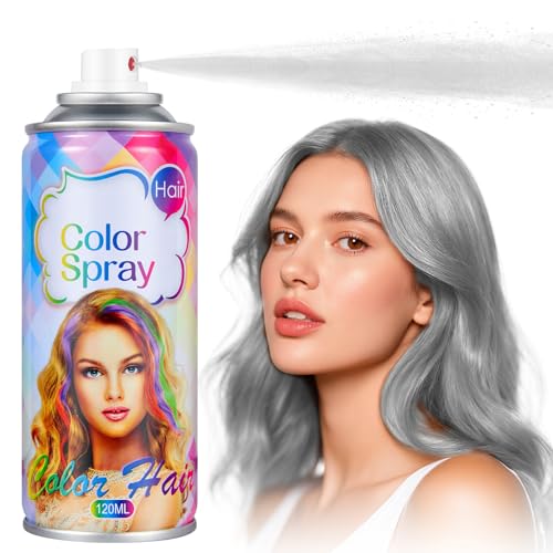 Acomler Gray Hair Spray Temporary Hair Color Spray for Kids Women, Disposable Natural Hair Color Wax, Washable Temporary Hair Dye for 100 Days of School,Cosplay,Christmas,Party,Halloween(Gray, 4.06oz)