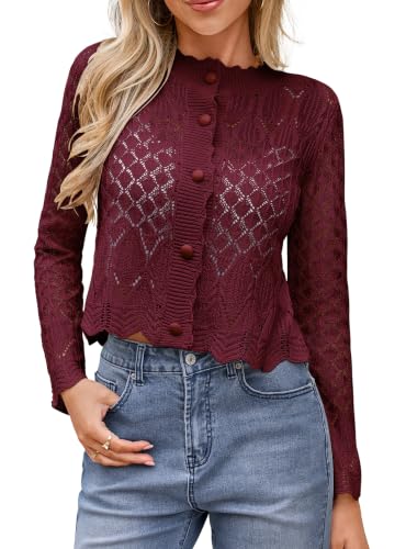 Simplefun Cropped Cardigan Sweaters For Women Lightweight Crochet Jackets