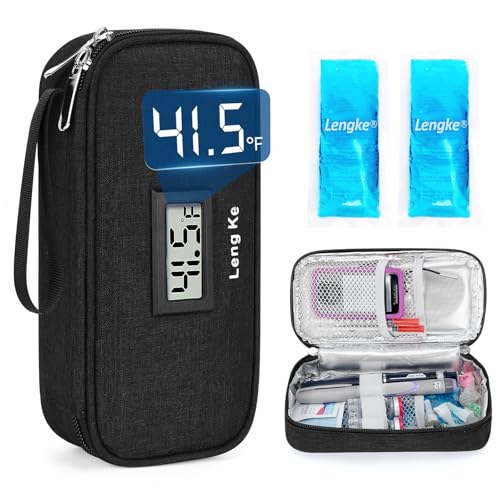 YOUSHARES Insulin Cooler Travel Case - TSA Approved Diabetic Medication Pen Cooling Bag with Temperature Display, Refrigerated Peptide Supplies Organizer Insulated Storage Kit with 2 Ice Pack