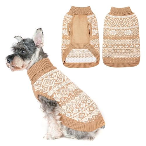 BINGPET Hundepullover Argyle, Hunde Pullover für kleine Hunde, Ultra Weiche Thermische Winter Warme Welpen Sweatshirt, Haustier Weihnachtspullover, Haustier Pullover – Beige SM