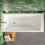ECOLAM Vasca da bagno TAMI 150 x 70 cm, vasca rettangolare in acrilico sanitario, scarico e troppopieno, set di piedini automatici in silicone