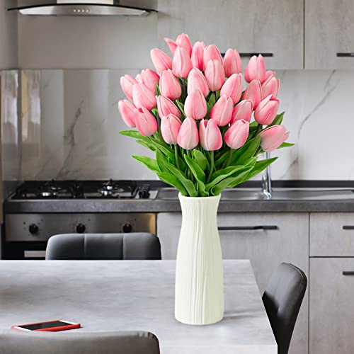 JIFTOK 30pcs Tulips Artificial Flowers Fake Flowers for Decoration, Faux Flowers Tulips Real Touch Arrangement Bouquet for Wedding Home Office Party, Faux Flowers Bulk Gift Idea for Mothers Day(Pink)