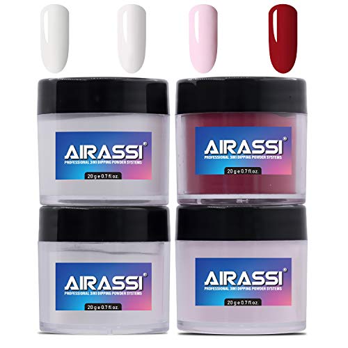 Airassi Arcylic& Dipping Powder Nail Set for Nail Art 4 Colors Collection, each for 1 floz, Dipped Acrylic Dip Powder DIY Manicure Salon Home Use for Dip and Arcylic Nail. No UV/LED Nail Lamp Needed