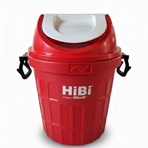 Image of HiBi 50 Litre Swing Lid Dustbin | Heavy Duty Plastic Waste Bin with Lid | Garbage Bin for Home, Office, Hospital, School & Commercial Use | Red