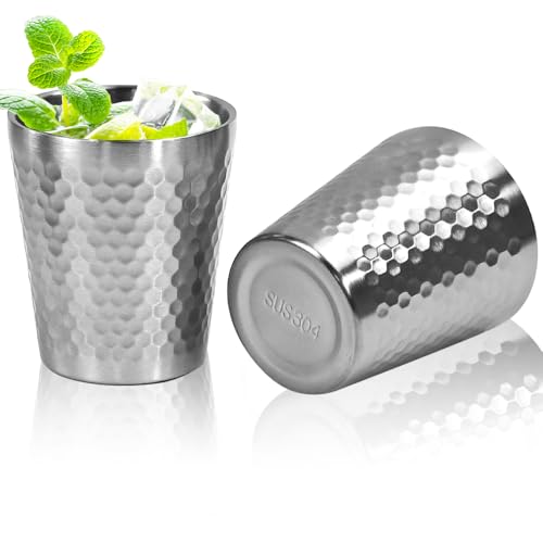 VGECEE Lot de 2 Gobelets en Acier Inoxydable 300ML, Double Paroi en Acier Inoxydable - Empilables - pour Bière Jus Eau, Ensemble de Tasses en Aciers...