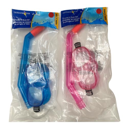 Kids Snorkel and Goggle Set – Adjustable Swim Mask with Nose Cover and Matching Snorkel – Blue & Pink, Ages 6+