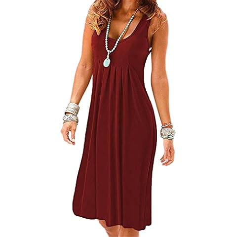YMING Vestido Cintura Acampanada Rojo Vino Cover