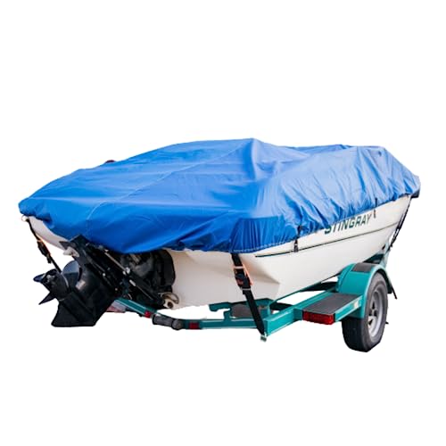 Trailerable Boat Cover, Upgraded Heavy Duty Waterproof Boat Cover For Center Console Boat Marine Grade Canvas, Oxford Fabric Fits V-Hull, Tri-Hull, Fishing Ski, Runabout Boat With Strap(Blue) #TOP19