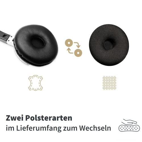 GEQUDIO Headset mit 2,5mm Klinke kompatibel mit Gigaset, Panasonic DECT Schnurlostelefon - Kopfhörer & Mikrofon mit Ersatz Polster - besonders leicht 80g (2-Ohr)