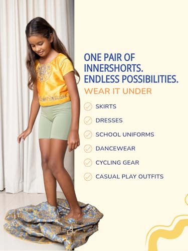 Image of mackly Girls Inner Shorts (Pack of 2) | 2-in-1 Seamless Panty Shorts with Gusset | Soft Breathable Base Layer for Dresses, Skirts