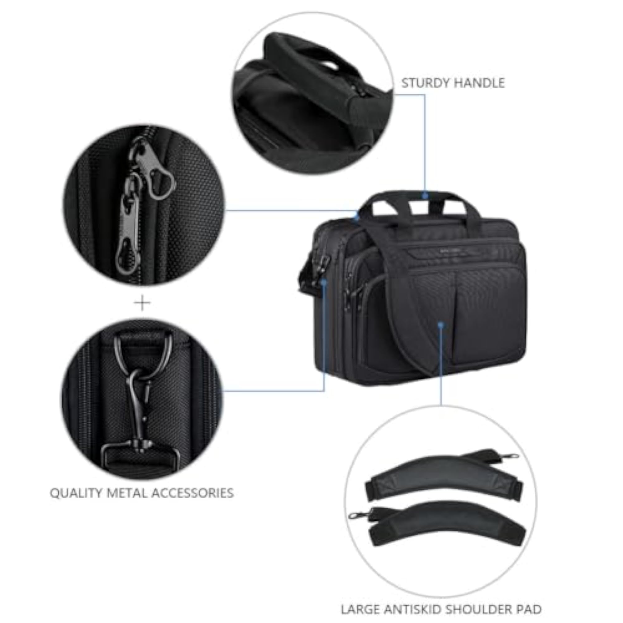 Laptop Bag for 15.6"-17" Water-Repellent Expandable Briefcase