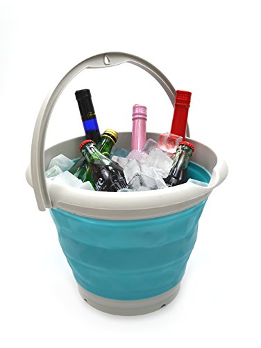 Sammart Set Of 2 - 10L (2.6 Gallon) Collapsible Plastic Bucket - Foldable Round Tub - Portable Fishing Water Pail - Space Saving Outdoor Waterpot, Size 33Cm Dia (2, Bright Blue) #TOP4