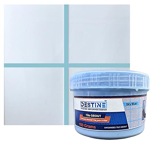 Image of DESTINE READY-TO-MIX inchTILE GROUT inch (16 COLOURS) (ALL PACKS: 100 Gm,250 Gm,400 Gm,800 Gm,1 Kg), Waterproof, Cement Based Tile Joint Filler, Crack Filler, Tiles Gap Filler (100 Gm, Sky Blue)