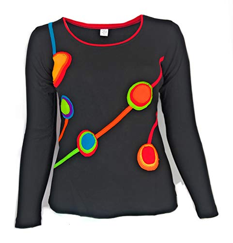 Étnico Camisetas de Manga Larga para Mujer Baba Cool Colorful Style T-Shirts (Negro, XXL) Cover